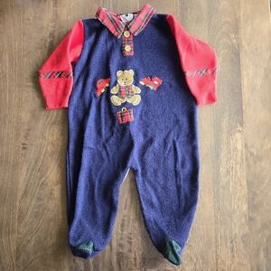 Vintage Lovespun 90s Christmas Teddy Bear Train Present Romper Baby 6-9 Month